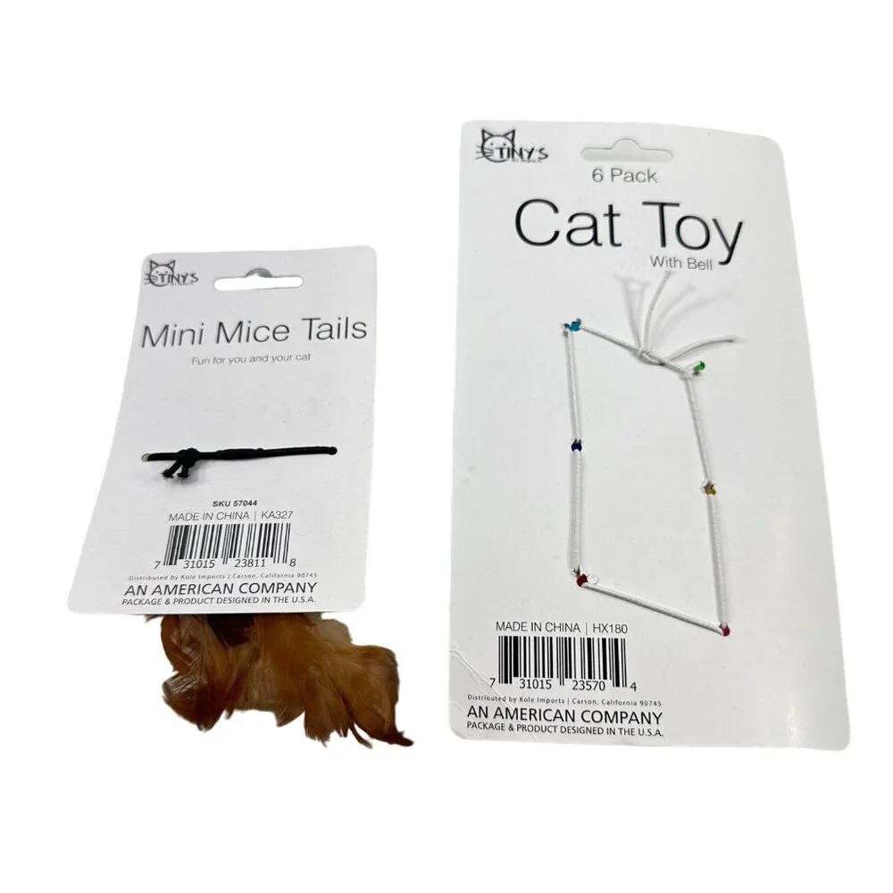 Tiny's Cat Toy 6 Pack Balls With Bell 2 Pack Mini Mice Tails Toys New